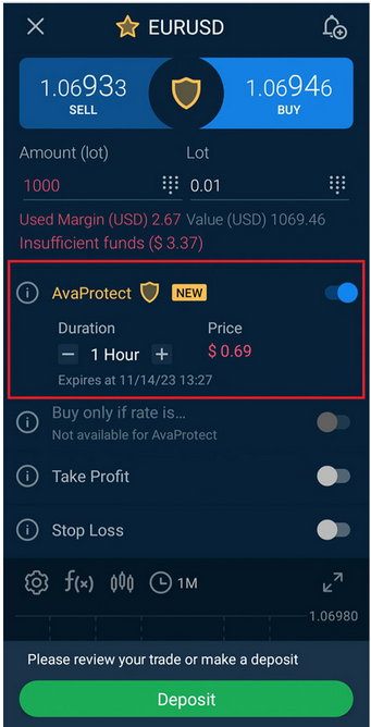 AvaProtect i mobilappen AvaTradeGO
